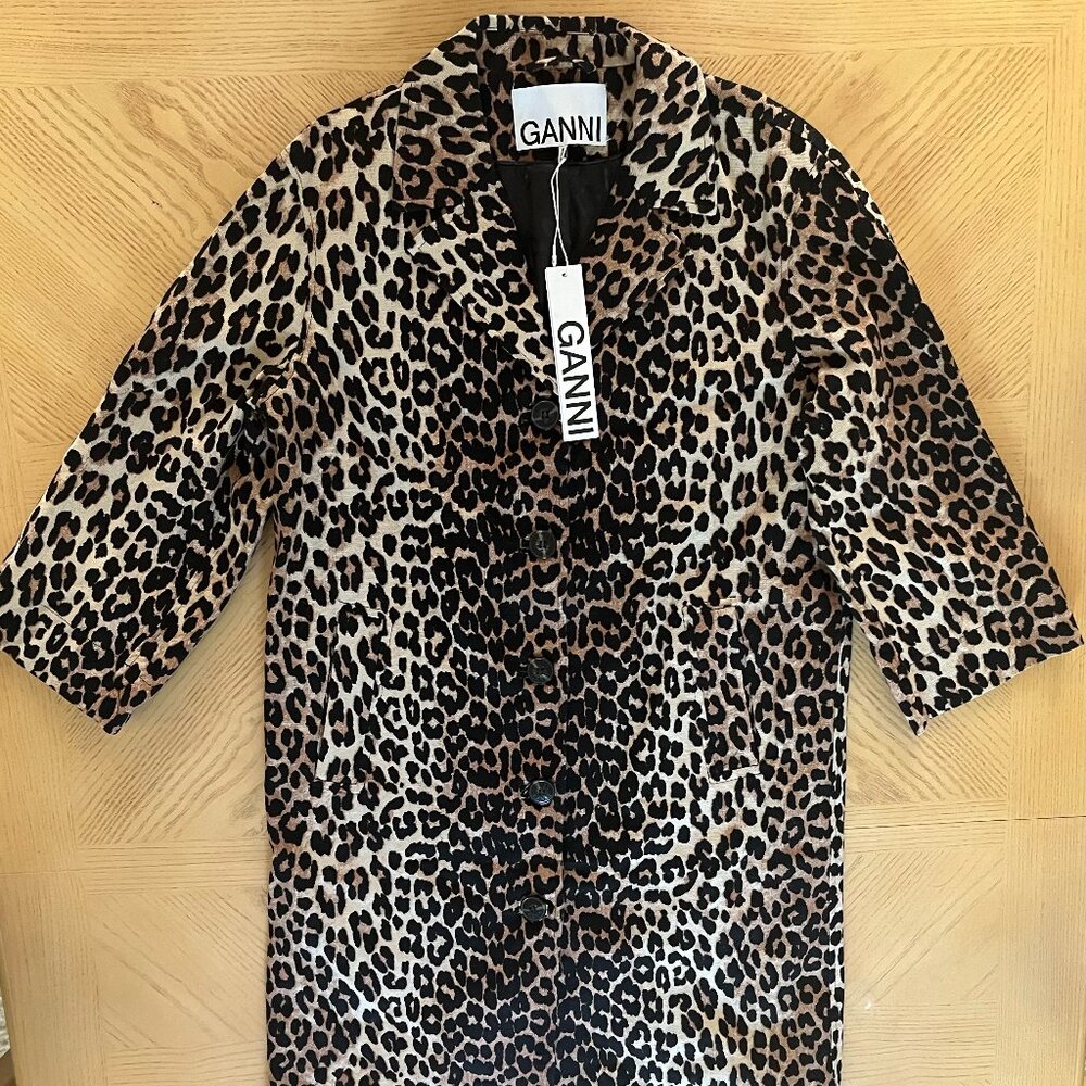 Ganni linen coat leopard print new with tags